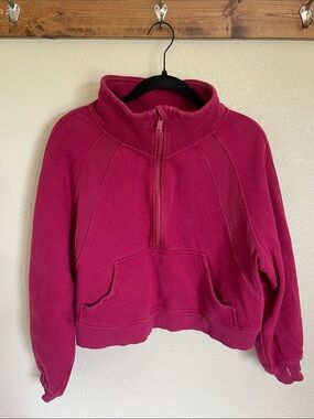 Women's Half-Zip Cropped Fleece Pullover Sweatshirt Raspberry M/L Activewear